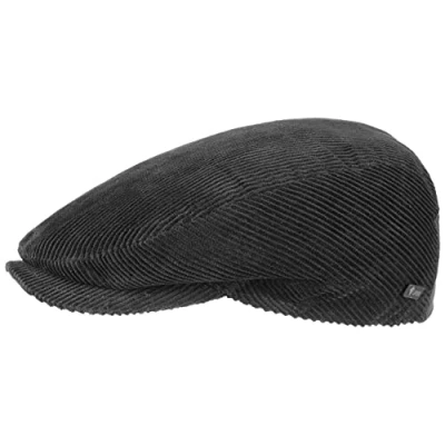 Image of Lipodo Cordial Flat Cap Made in Italy Newsboy of Cotton Cord Men`s with Quilted Lining Autumn/Winter Peaked Ivy (L/58 59, Black)