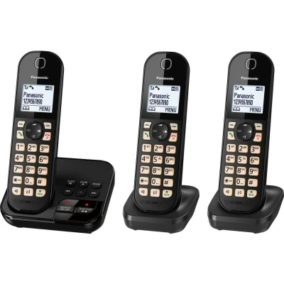 Image of PANASONIC KX TGC463EB Cordless Phone Triple Handsets Black, Black