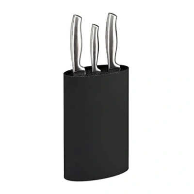 Image of Relaxdays Knife Block Oval Holder Unequipped, Storage with Bristles, H x W D: 22 16.5 6.5 cm, Black