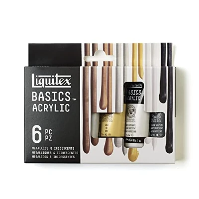 Image of Liquitex Basics Acrylic Paint, Set of 6 Colours, Metallics &amp; Iridescents, x 22ml