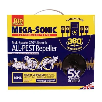 Image of The Big Cheese Ultra Power Mega Sonic® Multi Speaker ALL PEST Repeller, Repels Dogs, Cats, Squirrels, Foxes, Mice and Rats, 360 Coverage, Powerful, Electronic, Kit