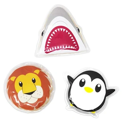 Image of Cold Compress for Kids, Reusable Kids Ice Pack Fever, First Aid, Boo Boos, Pain Relief, Bruises Warm Soother Toddler Headache, Bumps, Injury 3 Boys (Shark, Penguin, Lion)