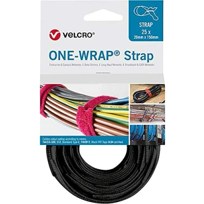 Image of Velcro® One Wrap® Strap Cable Ties 20 mm x 330 Pack of 25 Black