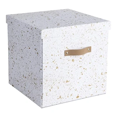 Image of Bigso Box of Sweden Foldable Storage for Home and Office Paper Laminate Wardrobe Organiser with Lid Spacious Cube Clothing Accessories Gold Speckled