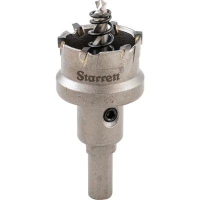 Image of Starrett Tungsten Carbide Tipped Hole Saw SM32 Sheet Metal Cutter With Arbor &amp; Pilot Drill Bit For Drilling Stainless Steel Aluminum Alloy Grey, 32 mm