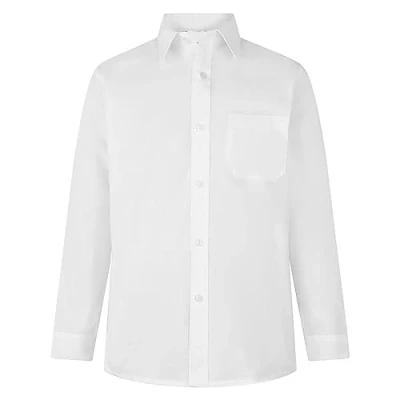 Image of Boys Dress School Shirts Short Sleeve Long in Blue &amp; White Colour (18 Years (16&quot; Collar Size), Sleeve)
