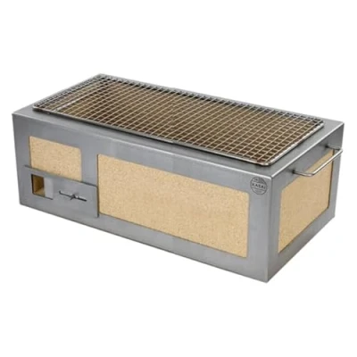 Image of Kasai Japanese Grills, Medium Long Konro Grill with Stainless Steel Frame, British Made in Partnership Tommy Banks, Size For 4 8 People