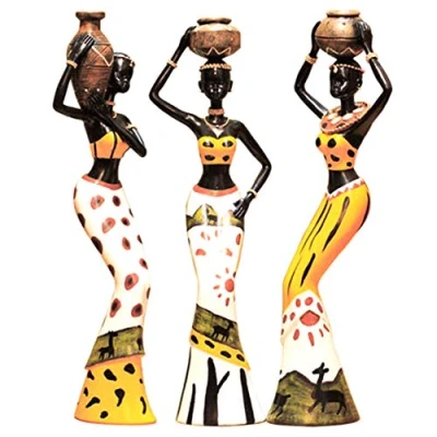 Image of Liummrcy 3Pcs/Set African Tribal Women Figurines,Tribal Lady Figurine Statue Decor,African Ornament Figurines,African Woman Statues Sculptures Home Decoration Exotic Decor(Yellow)