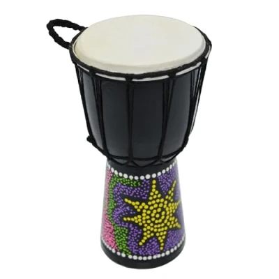 Image of A Star 5 Inch Painted Colourful West African Djembe Drum Authentic Handmade, Rope Tuned, Natural Skin Head Educational Hand 25 cm Height
