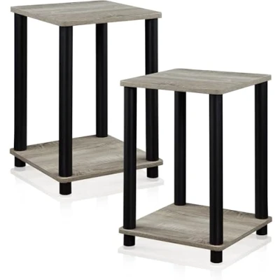 Image of FURINNO Stylish End Table, Wood, French Oak Grey/Black, 2 Pack