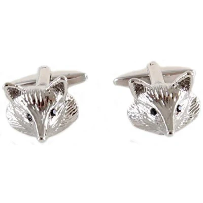 Image of David Van Hagen Mens Fox Head Cufflinks Silver
