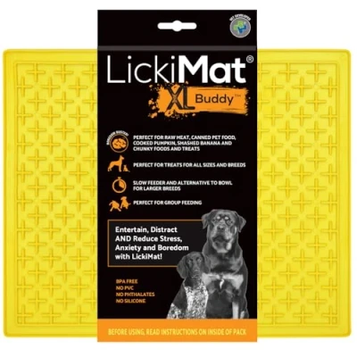 Image of LickiMat X Large Buddy, Dog Feeding Mat for Boredom and Anxiety Relief, Ideal Food, Treats, Yoghurt or Peanut Butter, Fun Alternative to a Slow Feeder Bowl, Perfect Breeds, Yellow