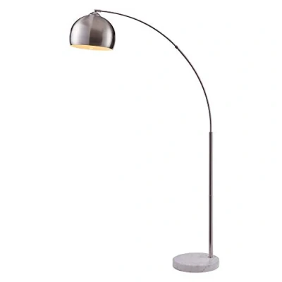 Image of Teamson Home Arquer 173cm Arc Floor Lamp for Living Rooms, Offices, Dining Bedrooms with Faux White Marble Base and Nickel Bell Shade