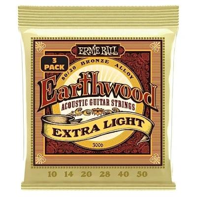 Image of Ernie Ball Earthwood Extra Light 80/20 Bronze Acoustic Guitar Strings 3 Pack 10 50 Gauge
