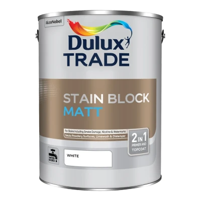 Image of Dulux Trade Stain Block Matt, White 2.5L