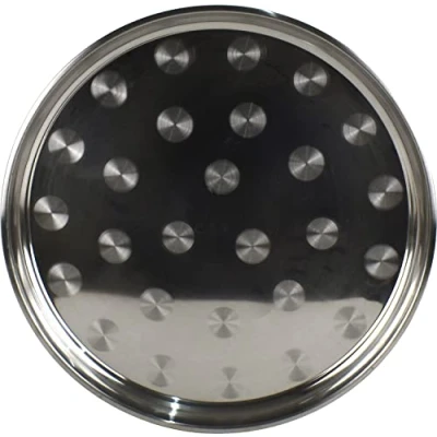 Image of Round Circular Patterns Stainless Steel Serving Tray Platter Plate 55CM