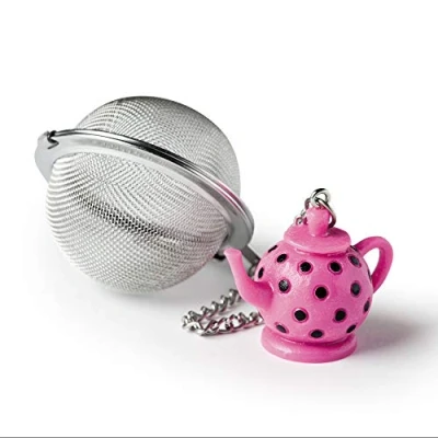 Image of Kilo D70L Design Stainless Steel Loose Tea Ball Hanging Chain for Easy Infusion Pink Teapot