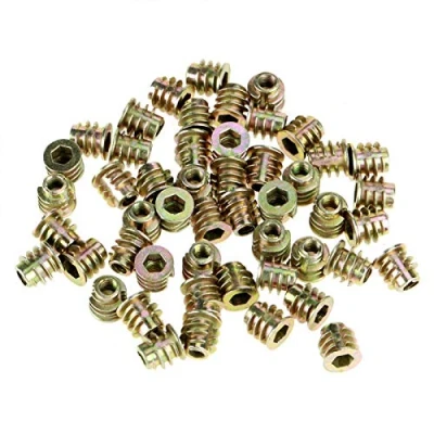 Image of Furniture Hex Socket Nut M4 x 8 mm 50pcs Threaded Type Zinc Alloy Hexagon Thread Head Nuts for Wooden Insert
