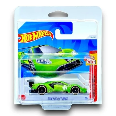 Image of Hot Wheels 2016 Ford GT Race (Green &amp; Black) 7/10 Then and Now 2024 229/250 (Short Card) includes a KLAS Car Keeper Protector Case HTC71