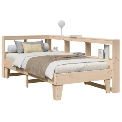 Image of vidaXL Bookcase Bed Storage with Slatted Base and Solid Pine Wood Frame 100x200 cm Modern Bedroom Furniture Space Saving Headboard Brown