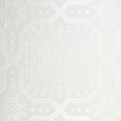 Image of Chatsworth White Wallpaper Floral Panel Design Classic Traditional Textured Paintable Blown Vinyl Feature Wall