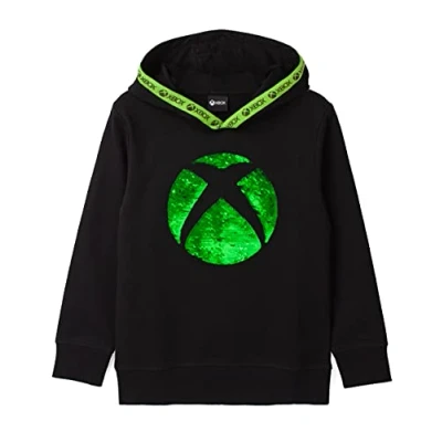 Image of Xbox Hoodie For Boys &amp; Girls Kids Green Silver Game Flip Sequin Hooded Sweater Childrens Gamers Jumper Clothing Merchandise 12 13 Years