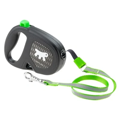 Image of Ferplast FLIPPY ONE REFLEX Reflective Extendable Dog Lead Evening Walks Bag Holder Lock &amp; Release Button Ergonomic Design Cord Max 12 Kg 4.5m, Green