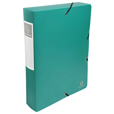 Image of Exacompta Ref 59883E Uni PP Elasticated Filing Box 250 x 330mm in Size, Suitable for Holding A4 Documents, 60mm Spine, Opaque Polypropylene, Spine Label Green