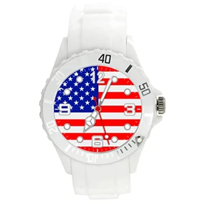 Image of TAPORT White Silicone Quartz Watch USA American Flag