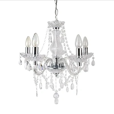 Image of Clear and Chrome Marie Therese 5 Light Ceiling Pendant Chandelier