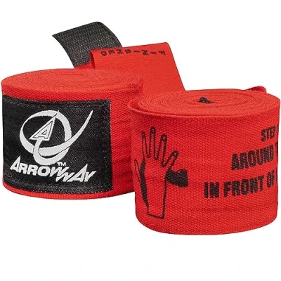 Image of ArrowWay Instructional Hand Wraps w/Printed Directions for Boxing &amp; MMA 142&quot; Meister Elastic Red