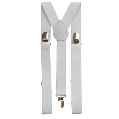 Image of Plain Coloured Trouser Braces Suspenders Black, White, Red (White)