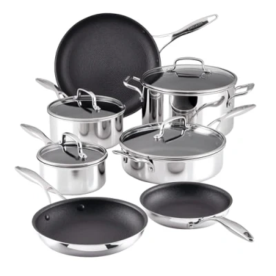 Image of Circulon C1 Series Clad Stainless Steel with ScratchDefense Technology Nonstick Induction Cookware Pots and Pans Set, Metal Utensil Safe, 11 Piece Set Polished