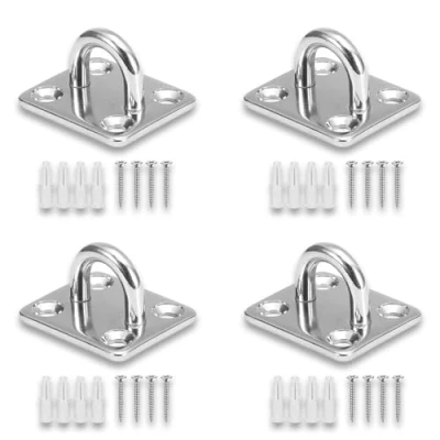 Image of UBRAVE 4PCS 304 Stainless Steel Square Eye Pad Plate, Marine Hardware Staple Hook Loop U Shaped Design, Used for Hanging Basket Planters, Roof Beam, Ceiling Fan, Shade Sail, etc, Wall