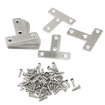 Image of Pxyelec 4 Holes Angle Plate Corner Brace Flat T Shape Repair Bracket Connector 90 Degree Fixing Plated Wooden Furniture 50 mm x , Pack of 20