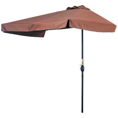 Image of Outsunny 2.3m Half Parasol Semi Round Umbrella Patio Metal Frame Crank Handle for Balcony NO BASE INCLUDED, Brown