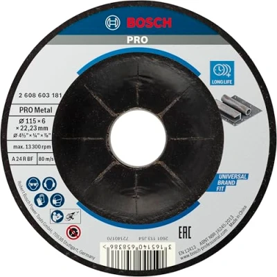 Image of Bosch Professional 1x Standard for Metal Grinding Disc (for Metal, Ø 115 x 6 22,23 mm, Depressed Centre, Accessory Angle Grinder)