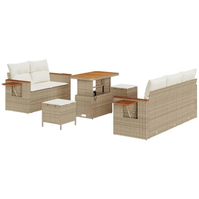 Image of vidaXL 8 Piece Garden Sofa Set with Cushions Beige Poly Rattan Acacia