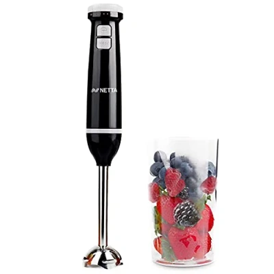 Image of NETTA Hand Blender with 700ml Beaker Powerful 600W Variable Speed and Turbo Settings Food Grade 304 Stainless Steel Blades Ergonomic Stick Handle BPA Free