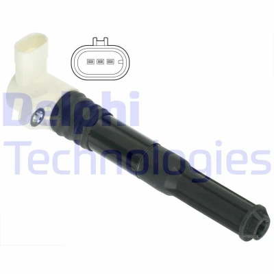 Image of 55212624 Ignition coil DELPHI GN10696 12B1 3 pin Connector 12V Type SAE ALFA ROMEO: MiTo, FIAT: Punto III Hatchback