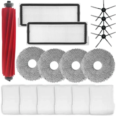 Image of HomeTimes Replacement Parts for Roborock Qrevo S Robot Vacuum Cleaner Accessories with 2 Rubber Brushes, HEPA Filters, 4 Side Dust Bags, 6 Mop Pads, 18 Pieces