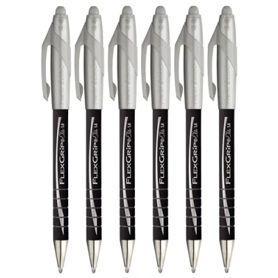 Image of Paper Mate Flexgrip Elite Retractable Ballpoint Pens Large Broad 1.4mm Wide Point Black Ink Pack of 6