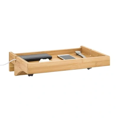 Image of SoBuy NKD01 W, Bedside Shelf Clip on Hanging Bed Side Table Tray with 2 Wire Slots, White
