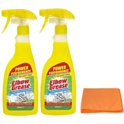 Image of 2X Elbow Grease All purpose Degreaser Spray 500 ml Effective Cleaner Formula for Kitchen, Fabric, and Metallic Surfaces with Ultra Absorbent Microfibre Cleaning Cloth