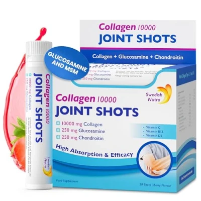 Image of Swedish Nutra Joint Shots I 20 Day Supply 10,000 mg Collagen Type I, II &amp; III Glucosamine, MSM, Chondroitin, Turmeric 100% Natural Flavour Sugar Free