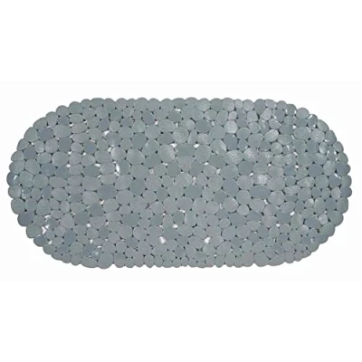Image of Adore Home Shower Bath Mat Pebbles Design Non Slip With Suction PVC Anti Slip, Slate