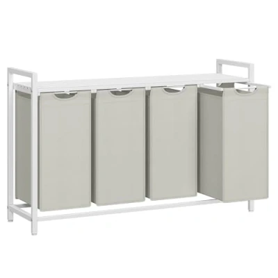 Image of VASAGLE Laundry Basket, 4 Compartment Hamper, Pull Out and Removable Bags, Sorter, Shelf, Metal Frame, x 40L, 116 33 72 cm, White BLH401W01