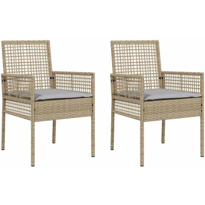 Image of vidaXL Garden Chairs 2 pcs with Cushions Beige Poly Rattan