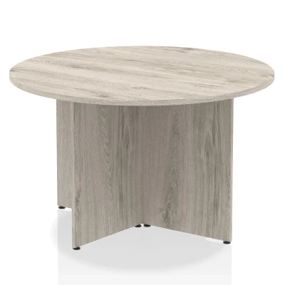Image of Impulse 1200mm Round Table Grey Oak Top Arrowhead Leg