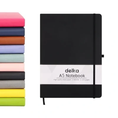 Image of delka A5 Notebook, Notebook Note Book Pad Journal Notepad, for Office School Home Business Writing &amp; Taking (BLACK)